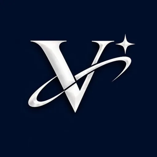 Velqora Studio logo: a silver V with an orbit swoosh and sparkle